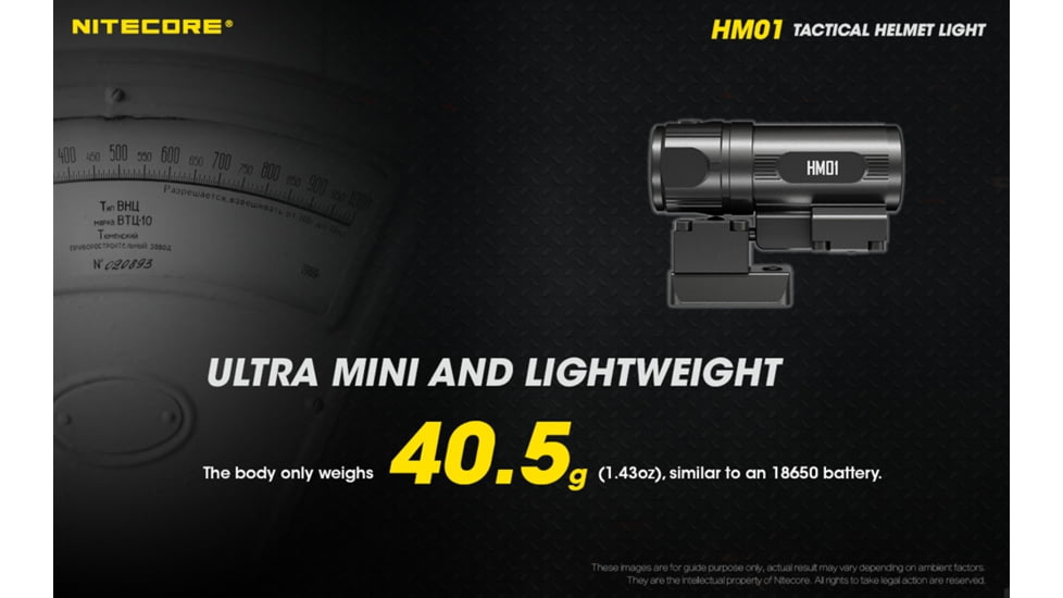 Nitecore HM01 320 Lumens 360 deg Pivoting Tactical Helmet Light, Black, 6952506406784