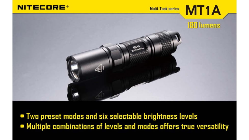 Nitecore MT1A Multi-task 180 Lumen EDC LED Compact Flashlight, Use 1xAA Battery, Black, 6952506400720