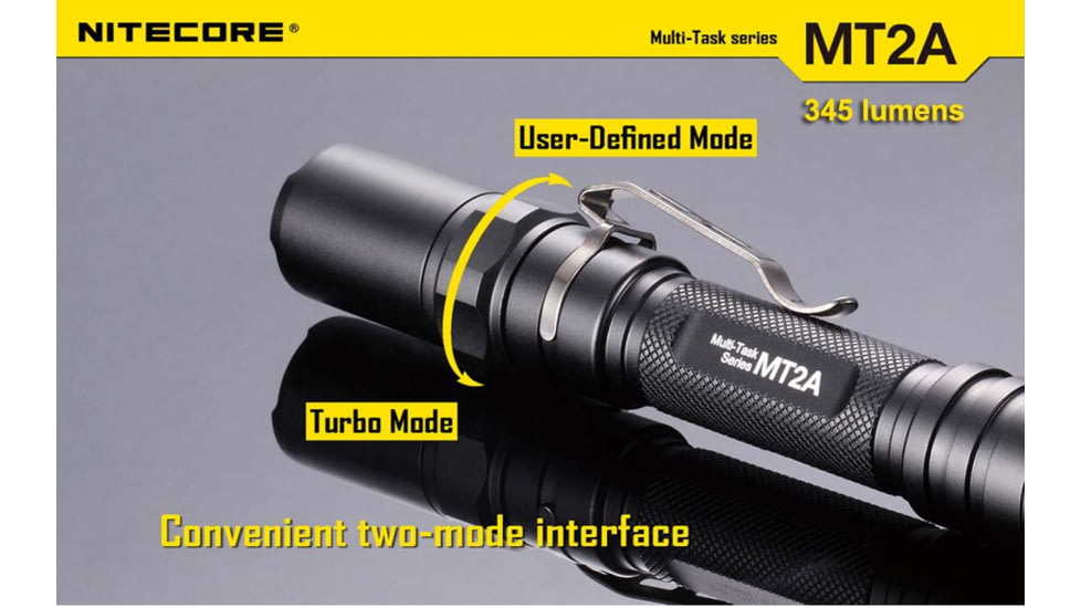 Nitecore MT2A 345 Lumen LED Flashlight, Use 2x AA Batteries, Black, 6952506400744