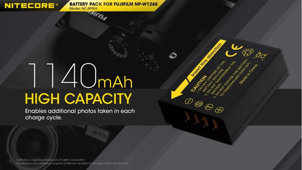 Nitecore NC-BP004 Camera Battery Compatible with Fujifilm NP-W126S, Black, 6952506494552
