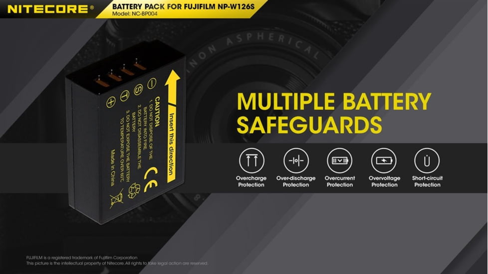 Nitecore NC-BP004 Camera Battery Compatible with Fujifilm NP-W126S, Black, 6952506494552