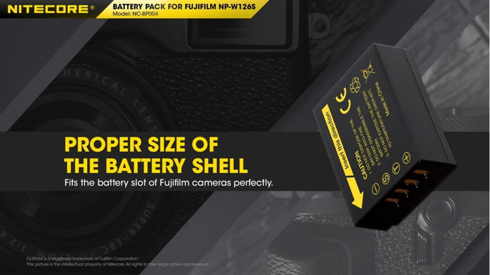 Nitecore NC-BP004 Camera Battery Compatible with Fujifilm NP-W126S, Black, 6952506494552