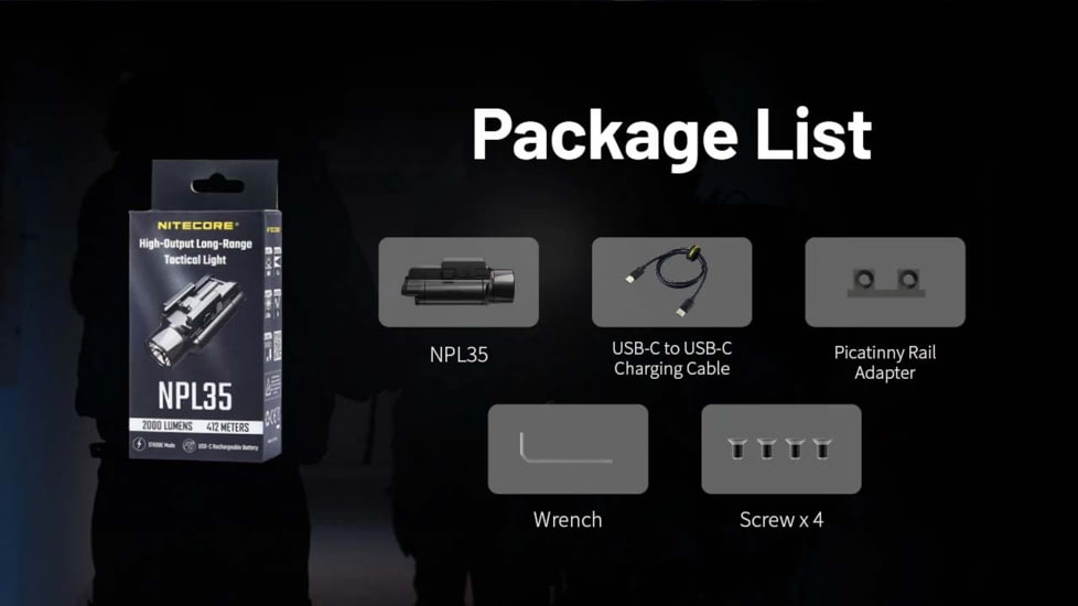 Nitecore NPL35 USB-C Rechargeable 2000 Lumens LED Rail Mount Weapon Light