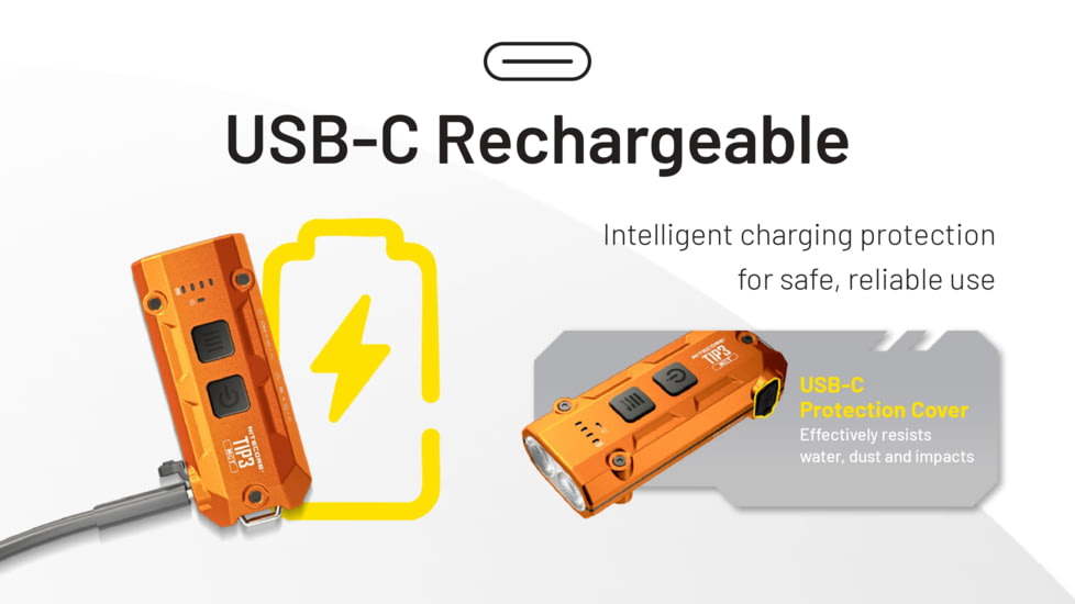 Nitecore TIP3 Rechargeable Keychain Lithium Ion 720 Lumens LED Flashlight, Orange, 6952506409754