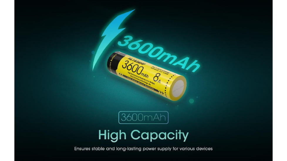 Nitecore NL1836HP 3600mAh Rechargeable 18650 Battery, Yellow, BAT-NITE-18650-NL1836HP