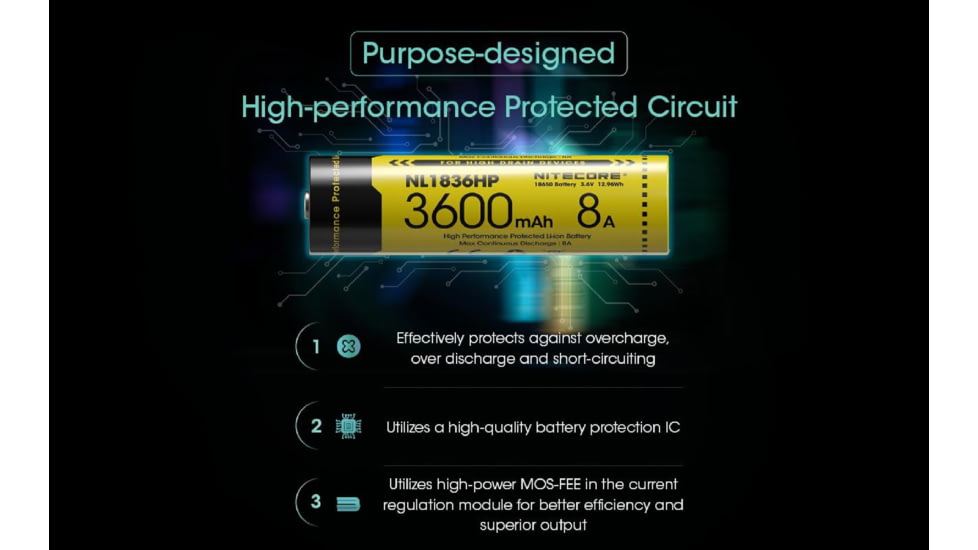 Nitecore NL1836HP 3600mAh Rechargeable 18650 Battery, Yellow, BAT-NITE-18650-NL1836HP