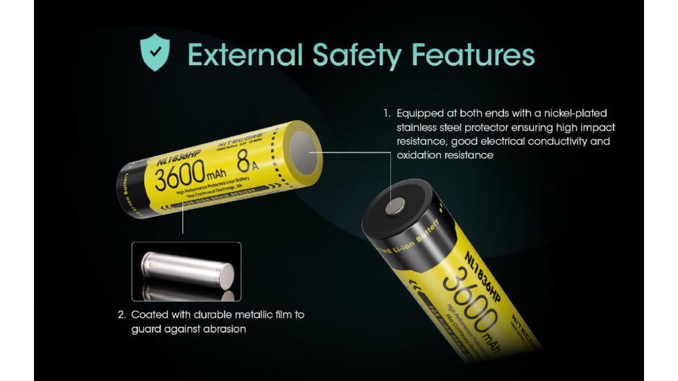 Nitecore NL1836HP 3600mAh Rechargeable 18650 Battery, Yellow, BAT-NITE-18650-NL1836HP
