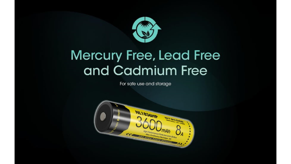 Nitecore NL1836HP 3600mAh Rechargeable 18650 Battery, Yellow, BAT-NITE-18650-NL1836HP