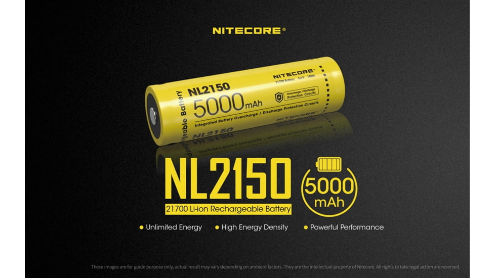 Nitecore NL2150 21700 5000mAh Rechargeable Li-ion Battery, Yellow, 6952506492848