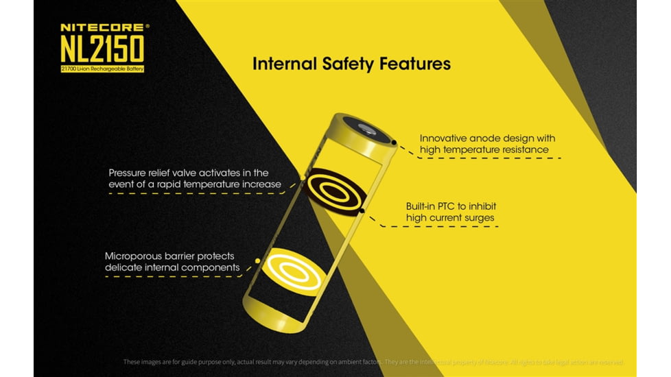 Nitecore NL2150 21700 5000mAh Rechargeable Li-ion Battery, Yellow, 6952506492848