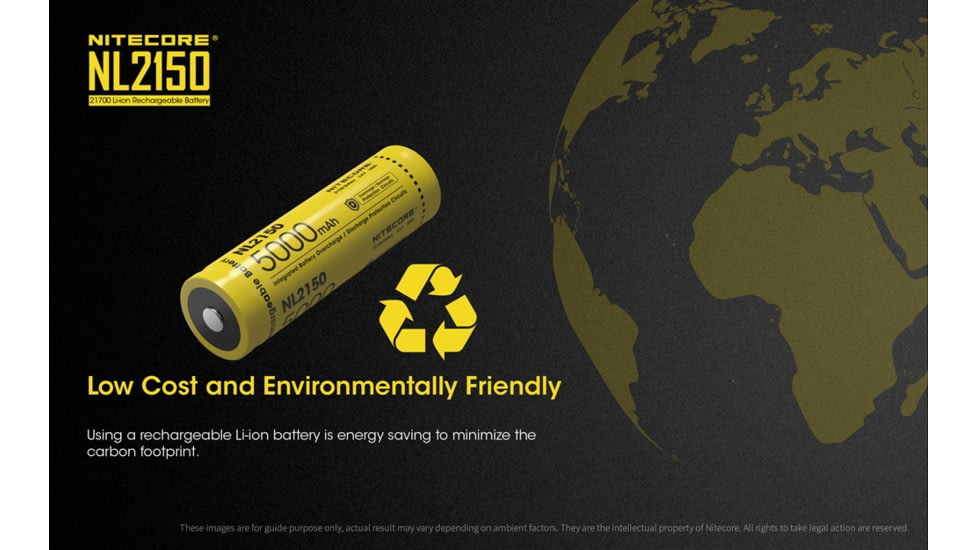 Nitecore NL2150 21700 5000mAh Rechargeable Li-ion Battery, Yellow, 6952506492848