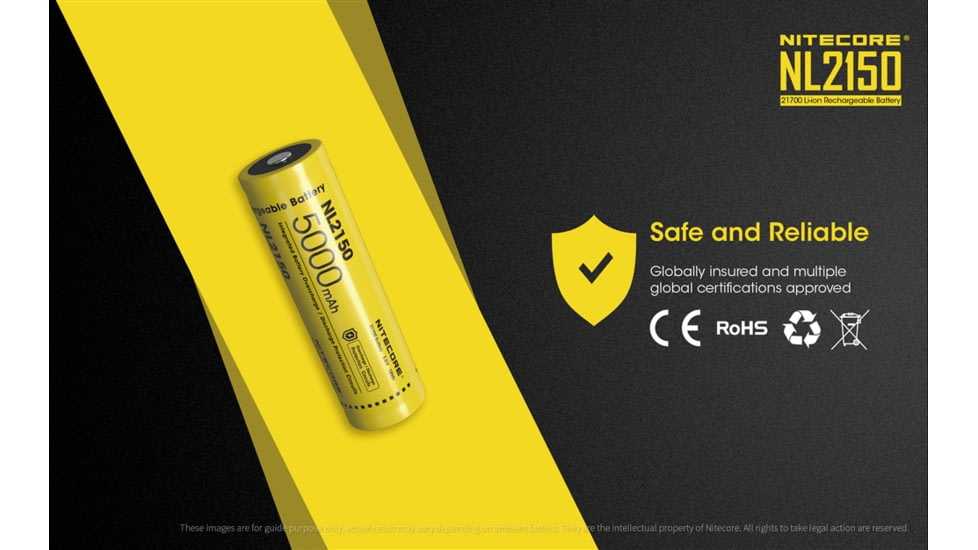 Nitecore NL2150 21700 5000mAh Rechargeable Li-ion Battery, Yellow, 6952506492848