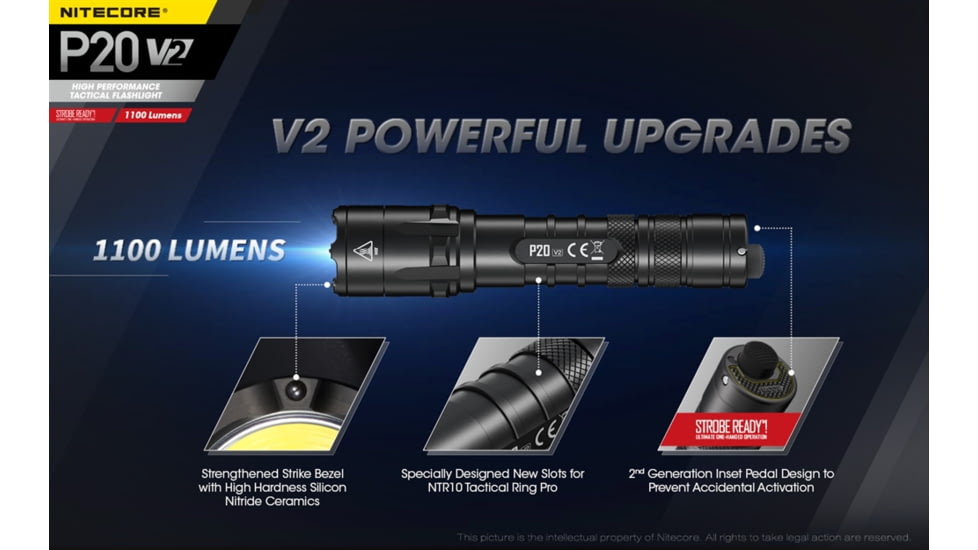 Nitecore P20 V2 1100 Lumen LED Flashlight, Black, 6952506405930