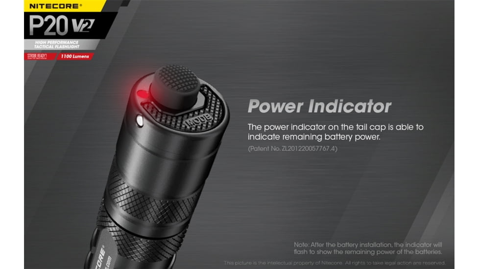 Nitecore P20 V2 1100 Lumen LED Flashlight, Black, 6952506405930