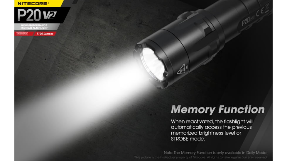 Nitecore P20 V2 1100 Lumen LED Flashlight, Black, 6952506405930
