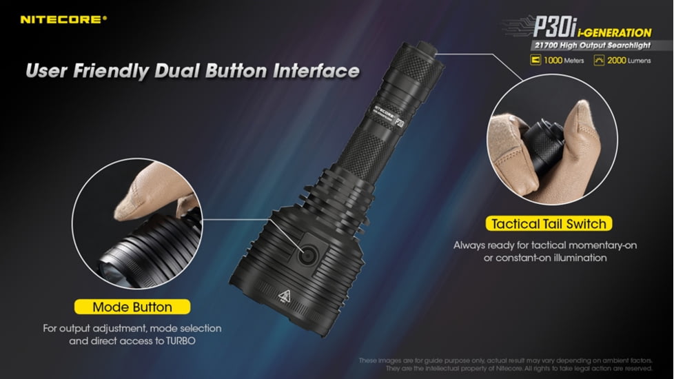 Nitecore P30i 2000 Lumen 1093 Yard Long Throw Flashlight, Black, 6952506406562