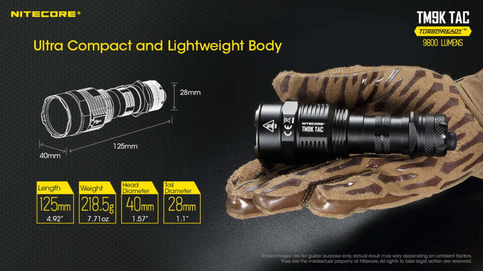 Nitecore TM9K TAC 9800 Lumen USB-C Rechargeable Flashlight, Black, 6952506406746