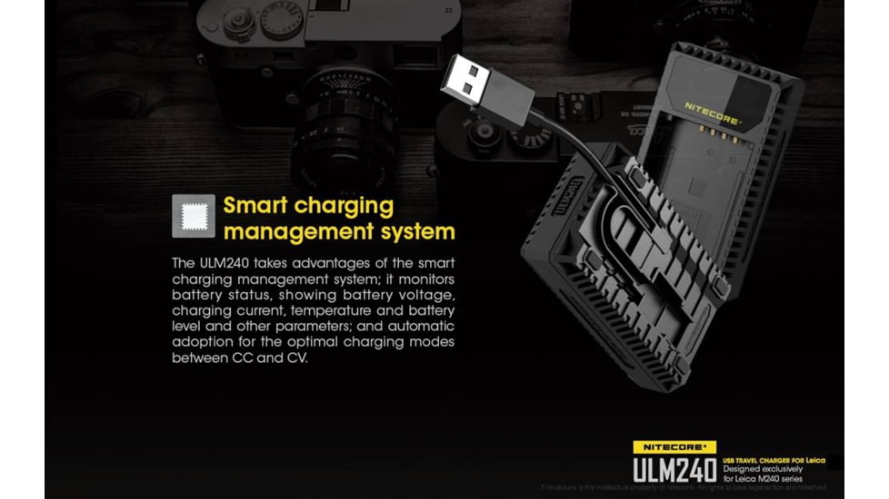Nitecore ULM240 Leica Digital USB Battery Charger for BP-SCL2 Camera Batteries, Black, 6952506491810