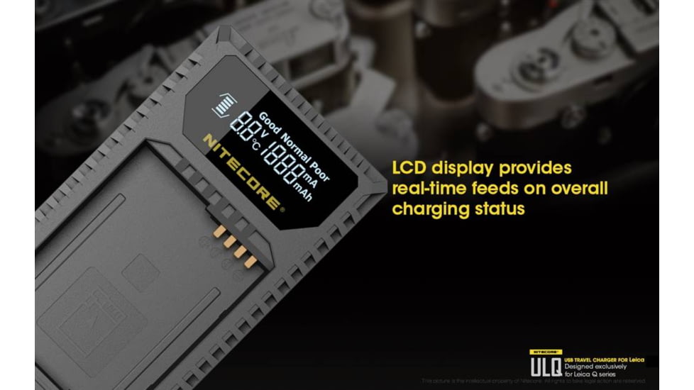 Nitecore ULQ Leica Digital USB Battery Charger for BP-DC12 Camera Batteries, Black, 6952506491827