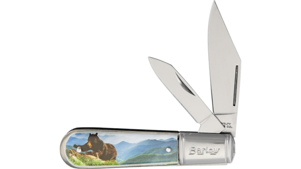 Novelty Cutlery Black Bear Barlow Folding Knife, Satin SS Clip And Pen Blades, Acrylic Handle, Black Bear Handle Artwork, K0012B BLACK BEAR