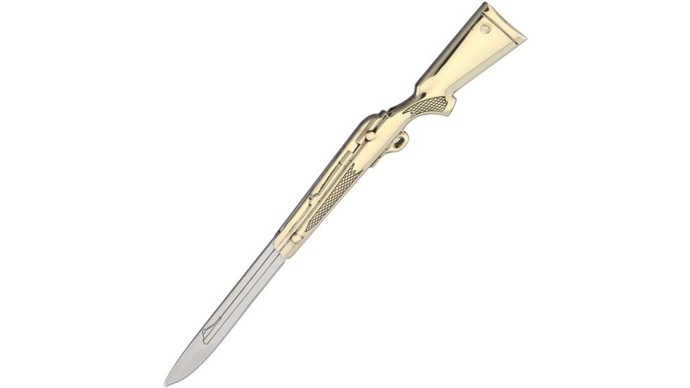 Novelty Cutlery Bolt Action Rifle Knife Folding Knife,1.5in,Stainless Steel,Standard Edge,Gold Metal Handle NV279