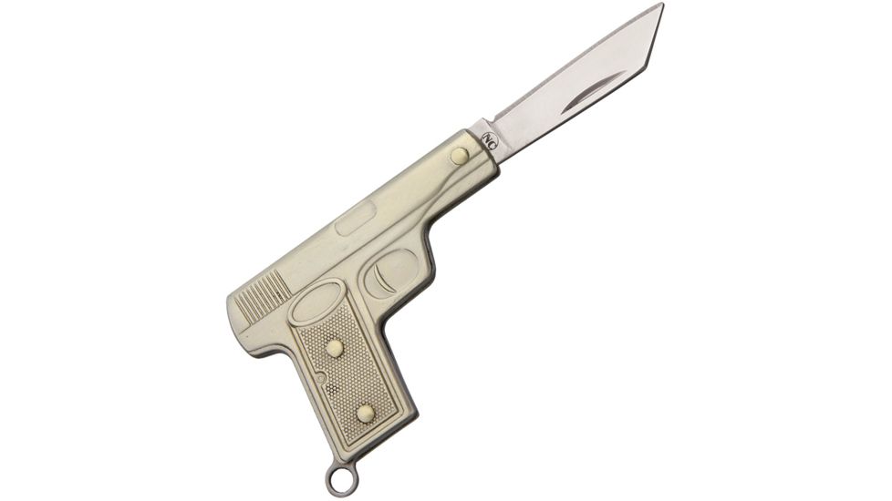 Novelty Cutlery Miniature Pistol Knife Folding Knife,1in,Silver Handle NV270