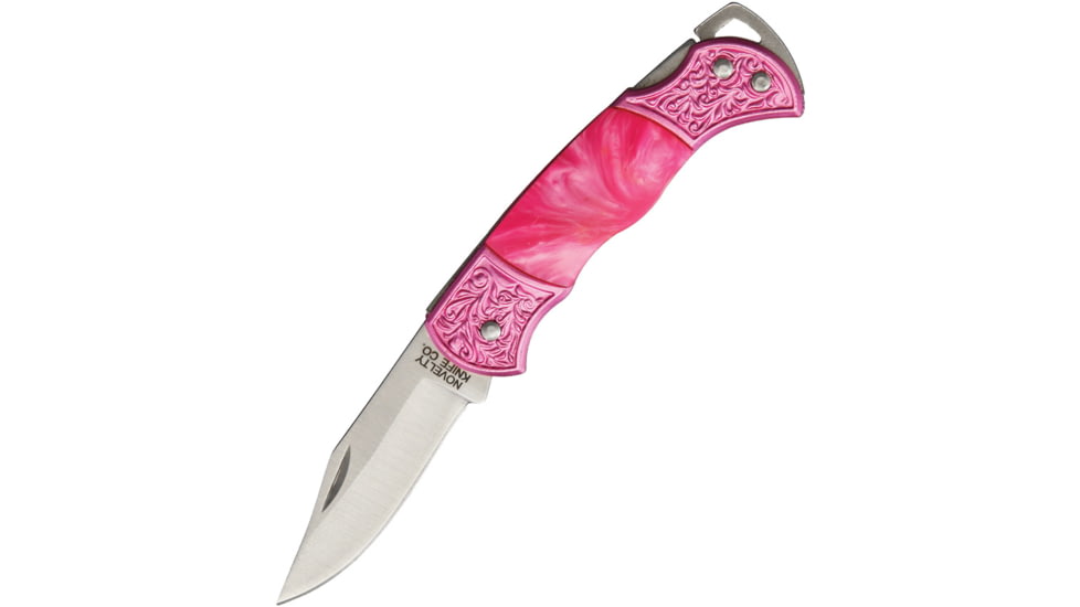 Novelty Cutlery Pink Lockback Folding Knife, Pink, Pink aluminum handle with pink synthetic onlay, NV325