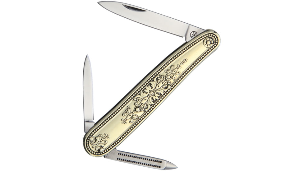 Novelty Cutlery Vanity Folding Knife, Mirror SSlarge And Small Pen Blades And File, Metal Alloy Handle, Scroll Work On Handle, F0003 / NV313