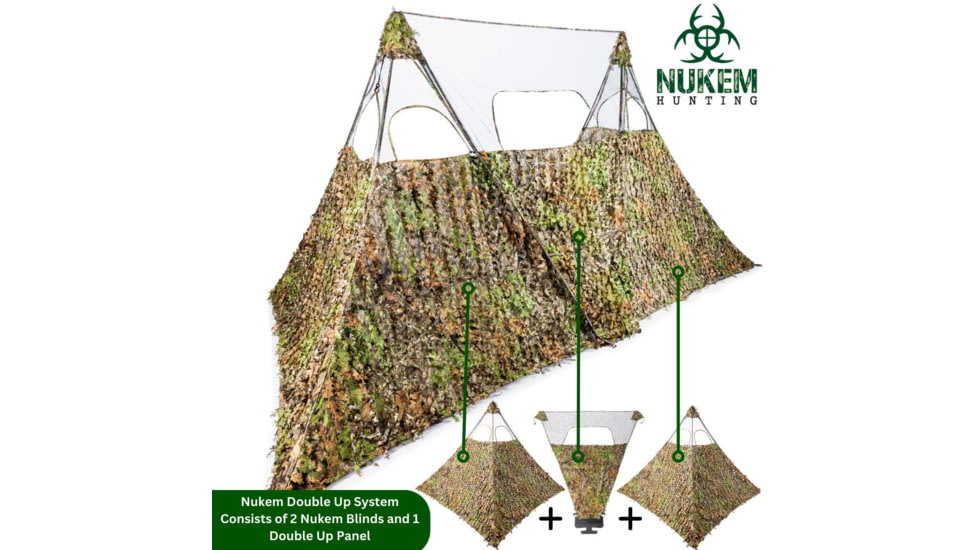 Nukem Grab &amp; Go Hunting Ground Blind Double Up System, Mossy Oak Greenleaf 3D Leafy, Regular, NKDUS3GL3DREG
