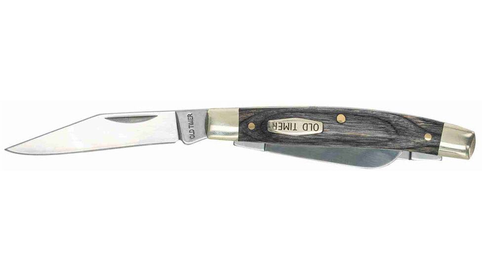 Old Timer 34OTH Heritage Middleman Folding Knife, 2.4/2.0/1.7 in, D2 Steel Blade, Clip Point/Sheepsfoot/Pen Plain Blades, Gray Laminate Wood Handle, 1149100
