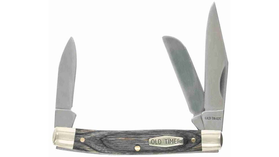Old Timer 34OTH Heritage Middleman Folding Knife, 2.4/2.0/1.7 in, D2 Steel Blade, Clip Point/Sheepsfoot/Pen Plain Blades, Gray Laminate Wood Handle, 1149100