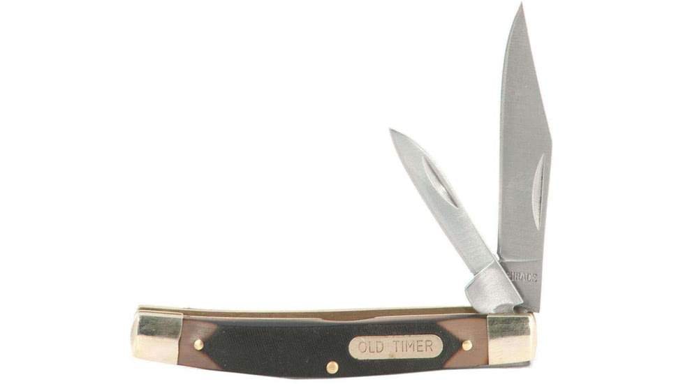 Old Timer Middleman Jack Folding Knife, 2.40/1.70in, 7Cr17 Stainless Steel Blade, Clip/Pen Plain Blade, Black/Tan Sawcut Bone Handle, 1179231