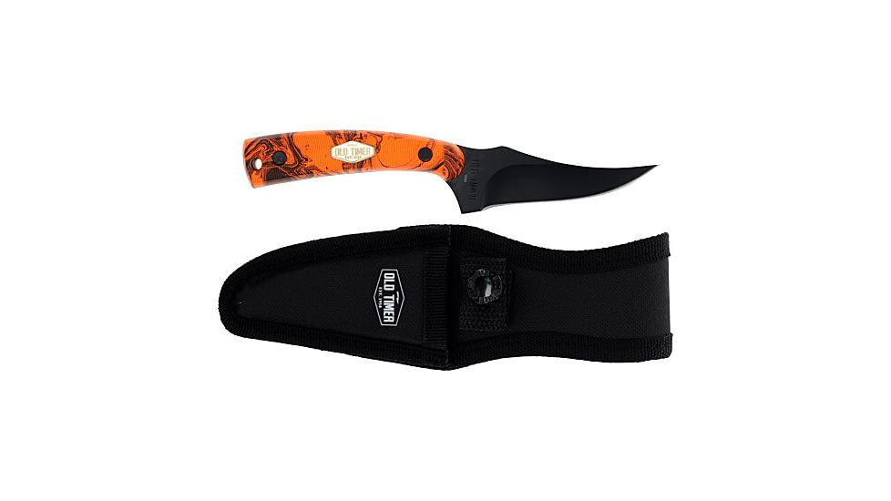Old Timer Sharpfinger Clip Point Fixed Knife, 3.3in, 7Cr17 Clip Point Blade, Orange Rubberized Steel Handle, 1207758