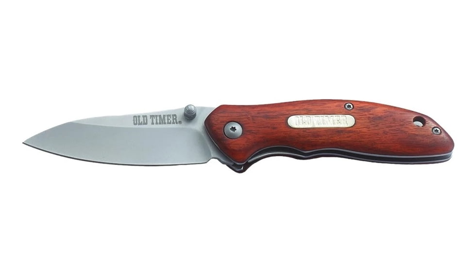 Old Timer Spring Assisted Folding Knife, 3in, Stainless Steel Blade, 4in, Rosewood Handle, 1100030