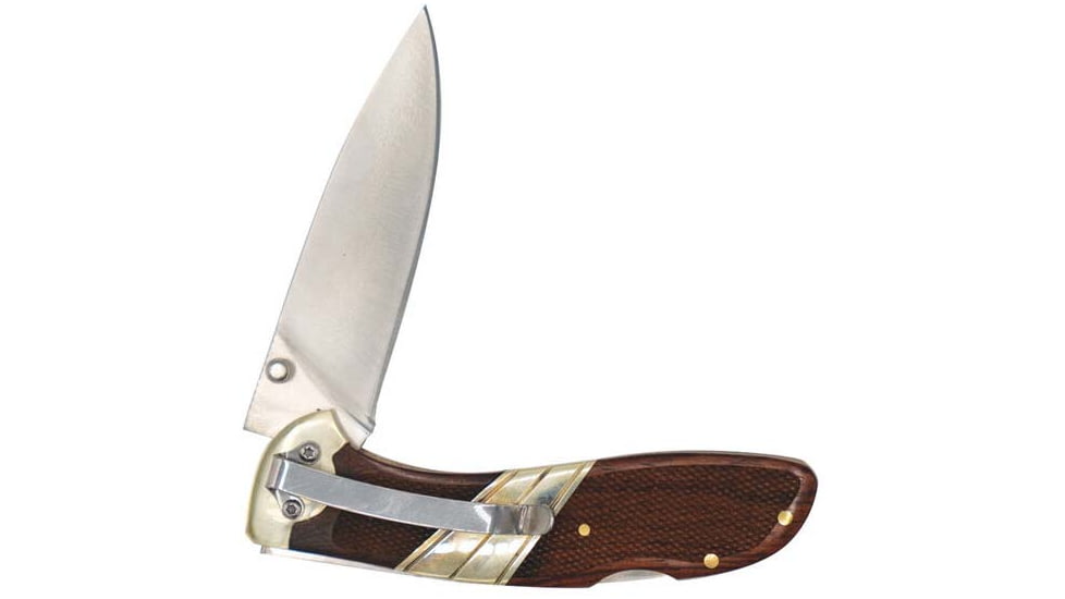 Old Timer Medium Lockback Clip Folding Knife, 2.89in, 7Cr17MoV High Carbon Stainless Steel, Drop Point Blade, Textured Wood Handle, 1181074
