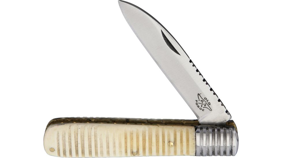 OldForge Barlow Grooved Bone Folding Knife,3.125in,Stainless Steel,Standard Edge,Wharncliffe,White,Bone Handle OF016