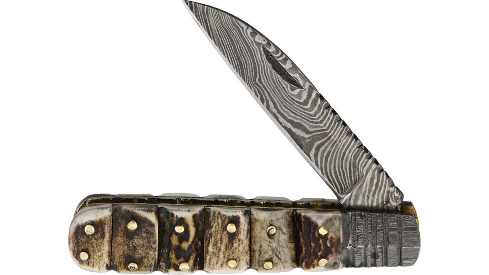 OldForge Wharncliff Barlow Damascus Folding Knife,3.125in,Damascus Steel,Standard Edge,Wharncliffe,Stacked Handle OF018