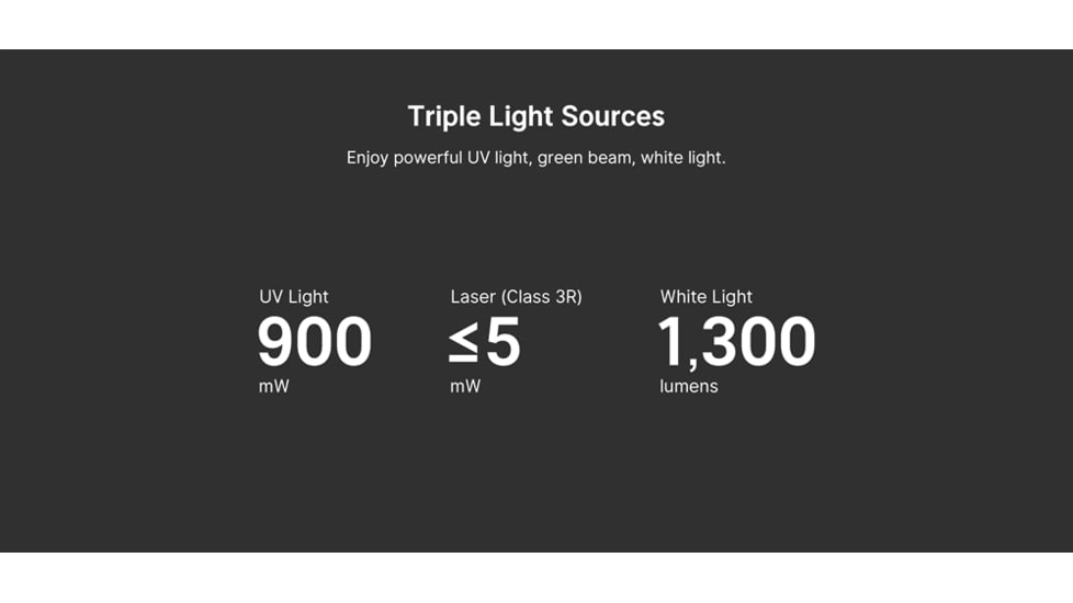 Olight Arkfeld Pro 1300 Lumens LED Rechargeable Flashlight with UV Light &amp; Green Laser, Black, ARKFELD-PRO-3R-BKV