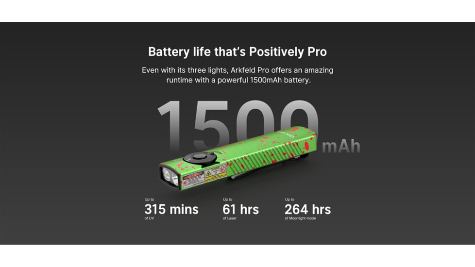 Olight Arkfeld Pro 1300 Lumens LED Rechargeable Flashlight with UV Light &amp; Green Laser, Black, ARKFELD-PRO-3R-BKV