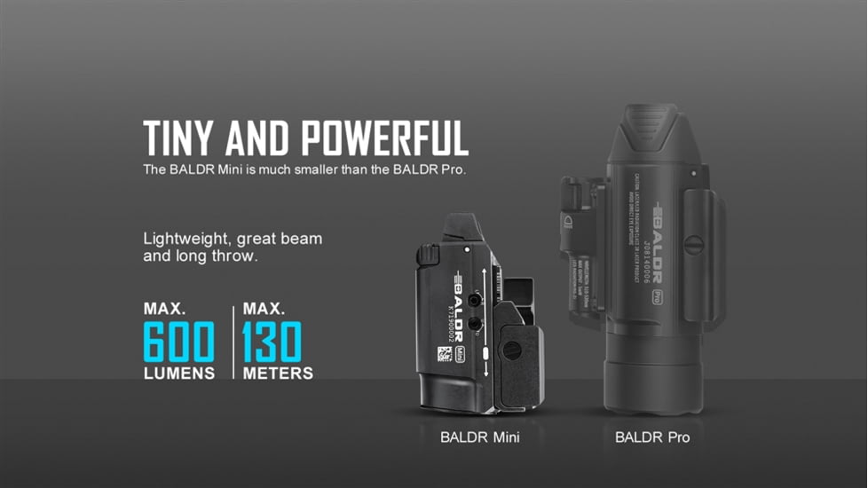Olight Baldr Mini w/ Green Laser Sight LED Flashlight, Cool White, 600 Lumens, Black, FL-OL-BALDRMINI-BK