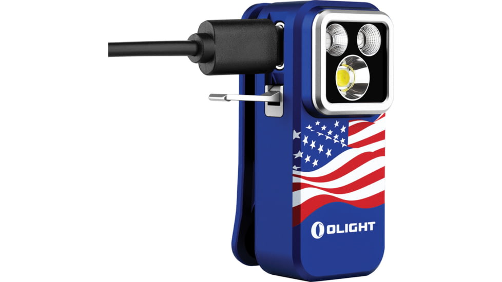 Olight Oclip Pro S 600 Lumen LED Rechargeable Clip-On Flashlight with UV and RGB Light, Stars and Stripes, OCLIPPROS-SS