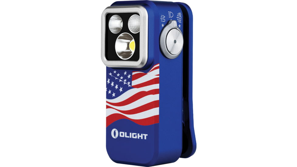 Olight Oclip Pro S 600 Lumen LED Rechargeable Clip-On Flashlight with UV and RGB Light, Stars and Stripes, OCLIPPROS-SS
