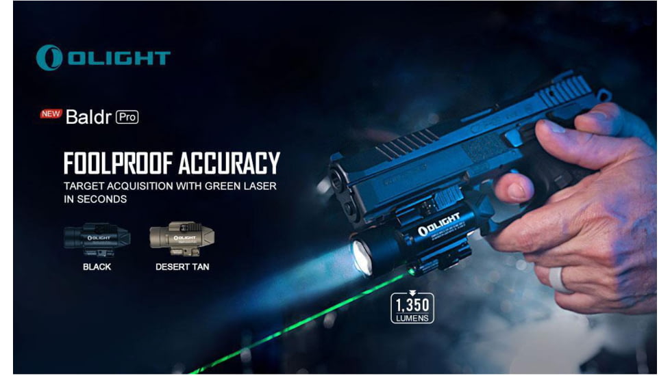 Olight Baldr Pro 1350 Lumens LED Flashlight with Green Laser Sight