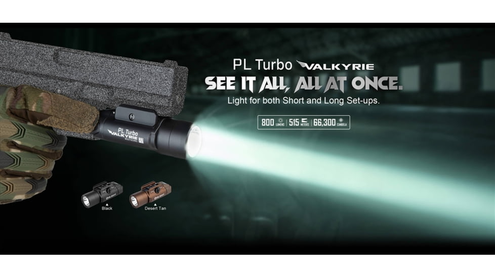 Olight PL Turbo Valkyrie LED Long Range Rail Mount Flashlight, 800 Lumen, Black, FL-OL-PLTURBO-BK