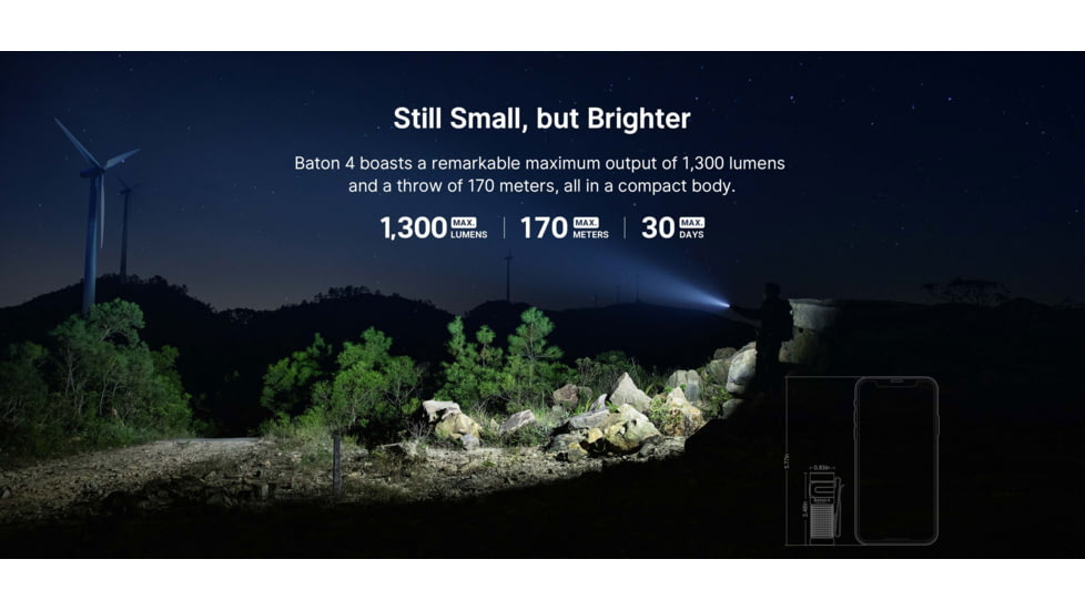 Olight Baton 4 Premium 1300 Lumens LED Rechargeable EDC Flashlight with Wireless Charging Case