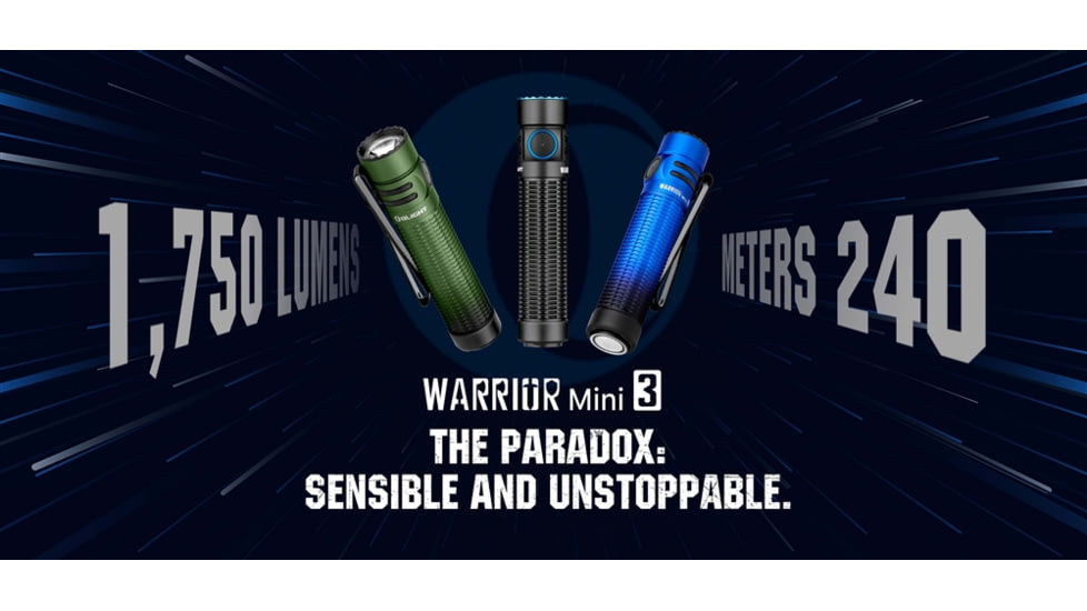 Olight Warrior Mini 3 LED Rechargeable EDC Flashlight, 1750 Lumen, Black, FL-OL-WARMINI3-BK