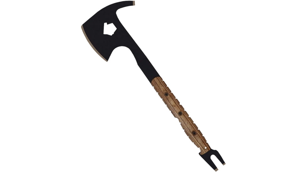 Ontario Knife Fire Spax, 22.25in Overall, 5.25in Cutting Edge, 7in Black Powder Coated Carbon Steel Axe Head, Brown Laminated Wood Handle, Black Nylon Sheath, Brown, 8419