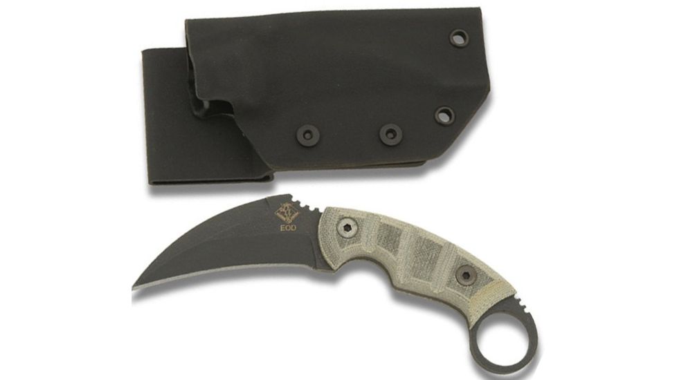 Ontario Knife Ranger Kerambit EOD Fixed Blade Knife, Green Micrata Handle, Black Blade,Plain OK9466