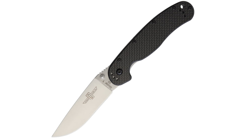 Ontario Knife RAT I Carbon Fiber D2 Steel Folding Knife, 3.5 satin finish D2 tool steel blade, G10 and carbon fiber handle, 8867CF