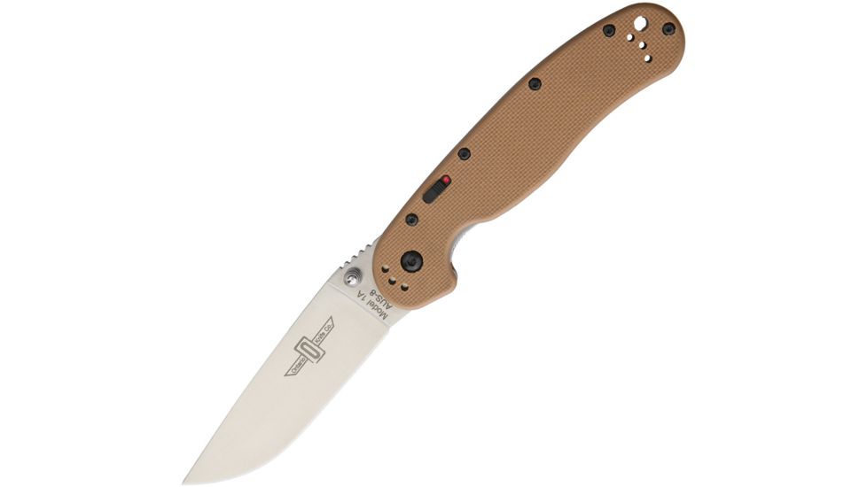 Ontario Knife RAT1A SP Linerlock A/O Tan Folding Knife,3.625in,AUS-8 Steel,Standard Edge,Satin,Tan,G10 Handle ON8870TN
